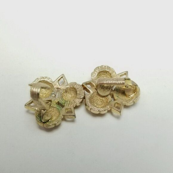 Vintage Sarah Coventry Gold Tone Clip On Earrings Retro Design 80s Style, Signed - Picture 3 of 7